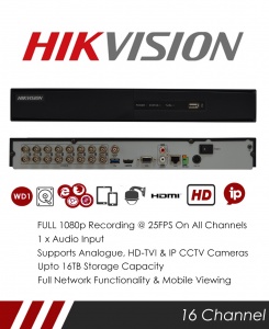 Hikvision DS-7216HQHI-K2/P 16 Channel TVI POC DVR & NVR Tribrid CCTV Recorder with Network and Mobile phone remote viewing